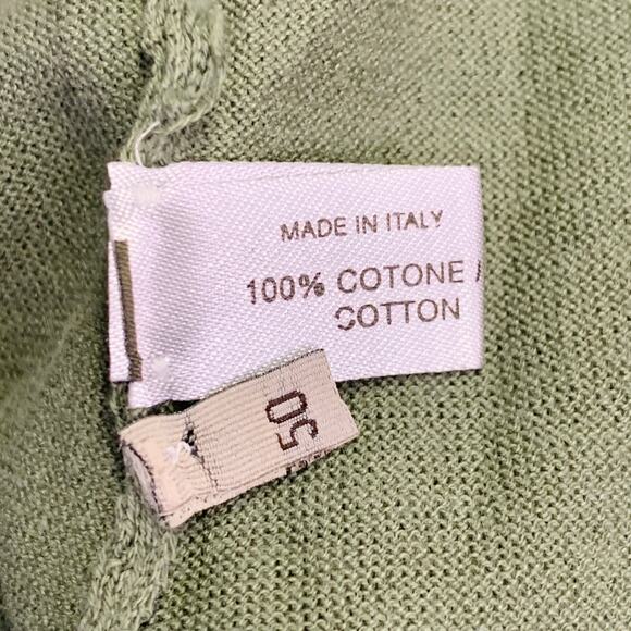 BOTTEGA VENETA M Green Blue Numbers Applique Cotton V-Neck Short Sleeve Shirt - Picture 6 of 6